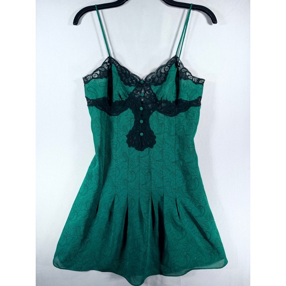 Victoria's Secret Other - Vintage Victorias Secret Gold Label Emerald Green Paisley Lace Slip Dress SP